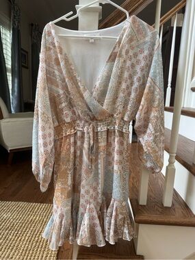 Peach Love Wrap Dress - Soft Peach & Sage